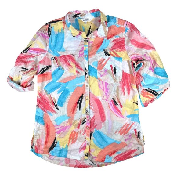 Northern Reflections Button Up Linen Blend Art-to-Wear Resort Shirt - Picture 1 of 12